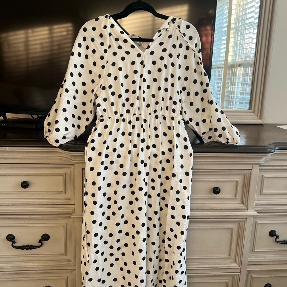 Primark Black and White Polka Dot Long Sleeve Dress